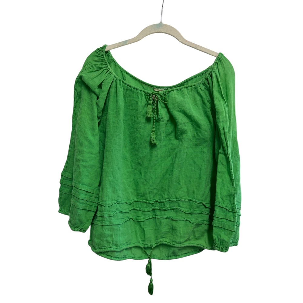 Ralph Lauren Denim & Supply Peasant Blouse Green Boho Tassel Cotton Gauze Medium
